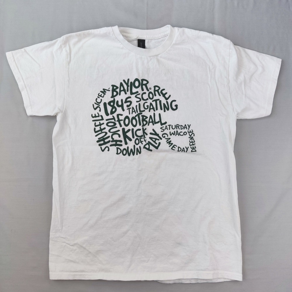 Gildan T-Shirt Mens Medium White Baylor Football Word Art Helmet Brothers Mgmt